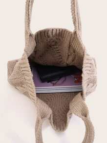 極簡風格勾織包 - 卡其色 - 查看 2