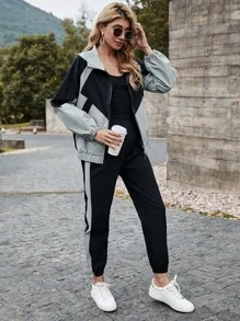 SHEIN LUNE Colorblock Hooded Zip Up Jacket & Sweatpants Set - Multicolor - View 5