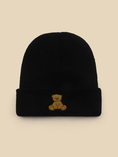 Guys Cartoon Bear Embroidered Knit Beanie