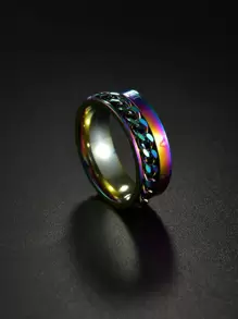 時尚流行男士不銹鋼鍊式裝飾戒指適合珠寶禮物和時尚外觀 - 彩色 - 查看 1