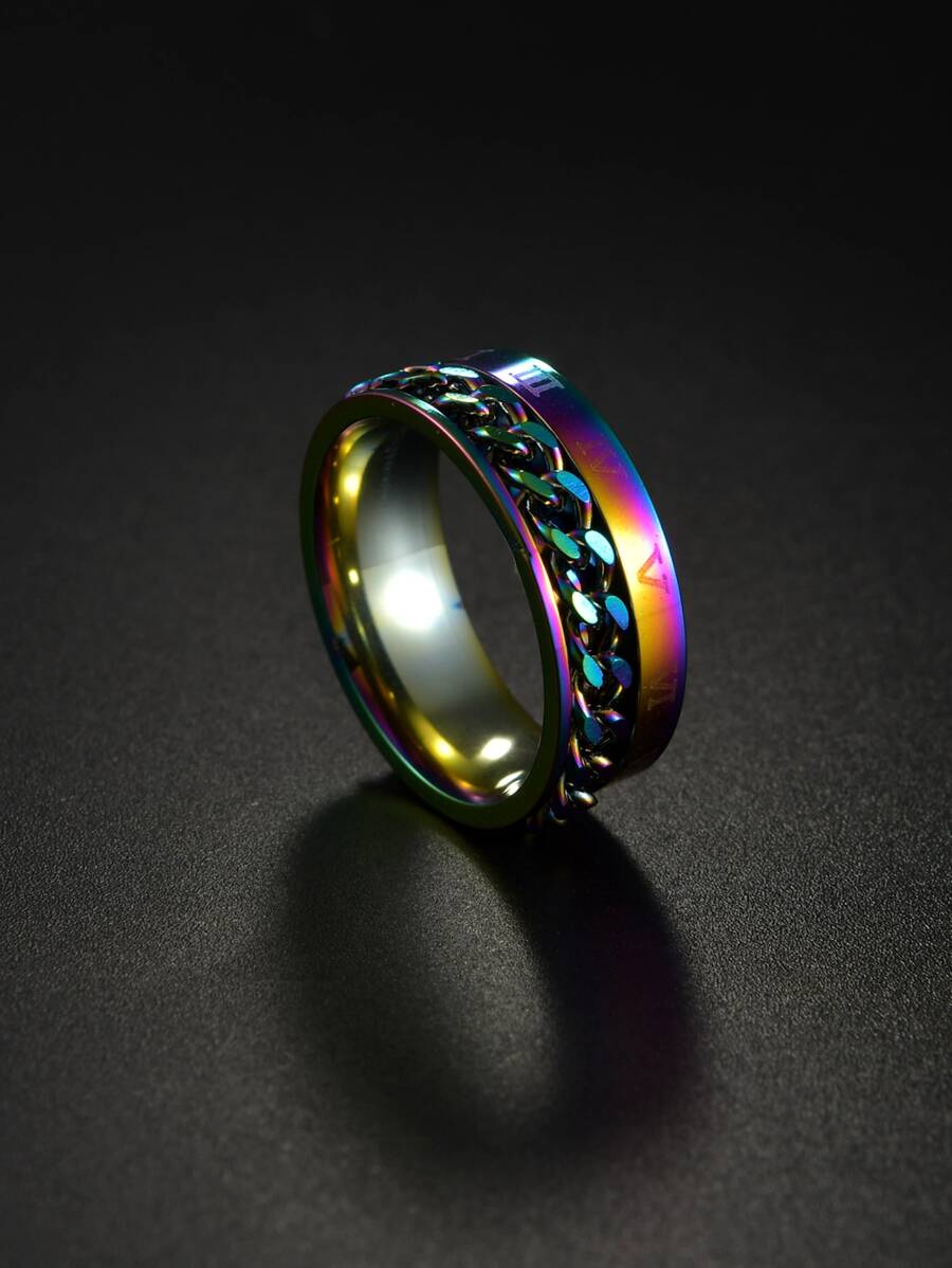 時尚流行男士不銹鋼鍊式裝飾戒指適合珠寶禮物和時尚外觀 - 彩色 - 查看 1