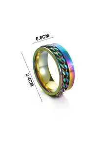 時尚流行男士不銹鋼鍊式裝飾戒指適合珠寶禮物和時尚外觀 - 彩色 - 查看 3