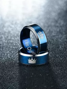 2pcs Men Crown Decor Couple Ring - Blue - View 1