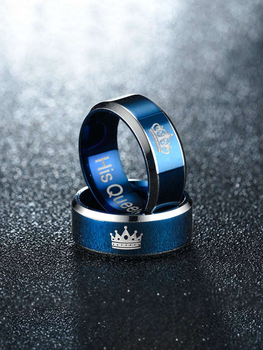 2pcs Men Crown Decor Couple Ring - Blue - View 1