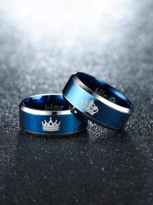 2pcs Men Crown Decor Couple Ring - Blue - View 2