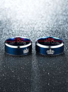 2pcs Men Crown Decor Couple Ring - Blue - View 3