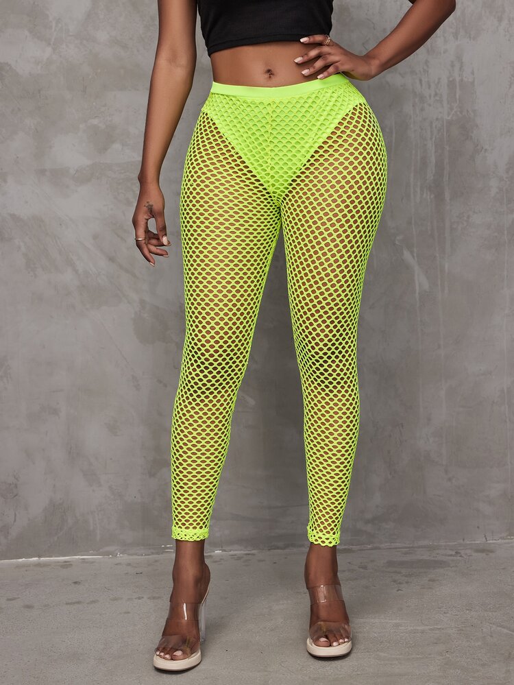 SHEIN SXY transparente red Bragas Leggings - Verde Lima - Añade 3