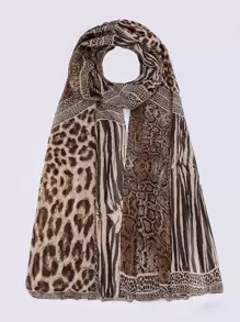 波西米亚风雪纺豹纹印花女士围巾，适合日常佩戴，可作配饰。 - 彩色 - 查看 3