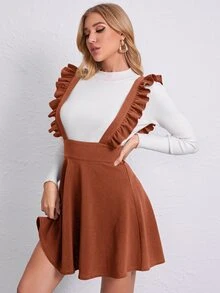 SHEIN Privé Đầm Xù Dây kéo màu trơn Sẵn sàng - màu nâu - Xem 2