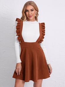 SHEIN Privé Đầm Xù Dây kéo màu trơn Sẵn sàng - màu nâu - Xem 3