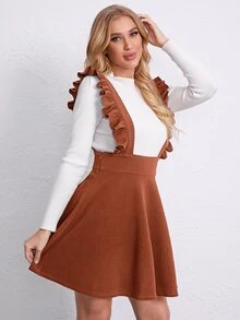 SHEIN Privé Đầm Xù Dây kéo màu trơn Sẵn sàng - màu nâu - Xem 5