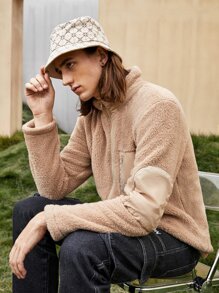 Manfinity Men Zip Front Teddy Coat - Khaki - View 1