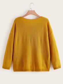SHEIN V Neck Drop Shoulder Jumper - Mustard Yellow - View 2