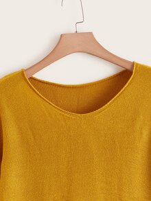 SHEIN V Neck Drop Shoulder Jumper - Mustard Yellow - View 3