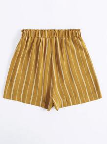 SHEIN Unity Paperbag Waist Striped Shorts - Mustard Yellow - View 2