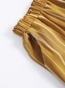 SHEIN Unity Paperbag Waist Striped Shorts - Mustard Yellow - View 5