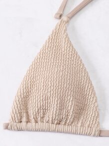 Solid Textured Rhinestone Studded Bikini - Khaki - View 6