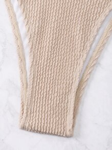 Solid Textured Rhinestone Studded Bikini - Khaki - View 7