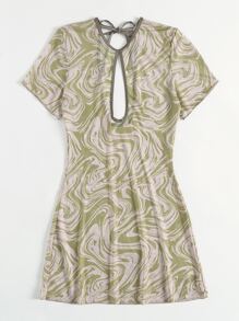 SHEIN Swim Fluid Pattern Cut-Out Cover Up Summer - Multicolor - View 4