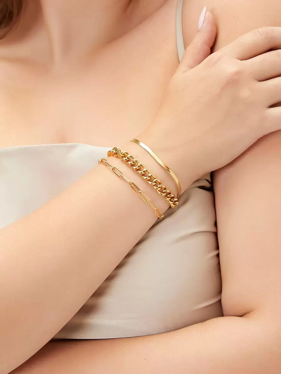 MOTF PREMIUM 3入組極簡風格扣環手鏈 - 金黃色 - 查看 1