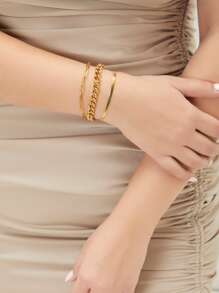 MOTF PREMIUM 3入組極簡風格扣環手鏈 - 金黃色 - 查看 3