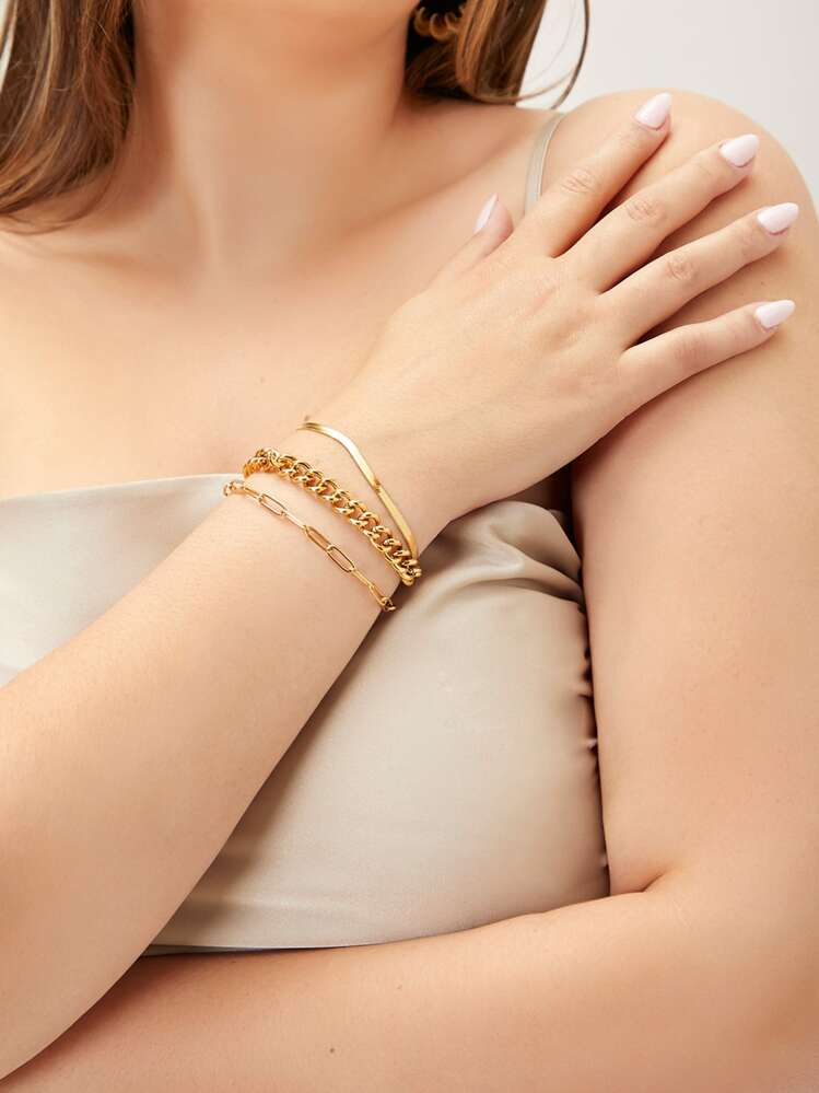 MOTF PREMIUM 3PCS MINIMALIST LINK BRACELET - Yellow Gold - View 4