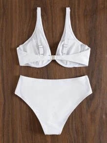 SHEIN Swim Chất rắn Bộ Bikini Vòng thép Áo ngực đẩy & Hipster Đáy 2 mảnh Bộ đồ tắm - trắng - Xem 2