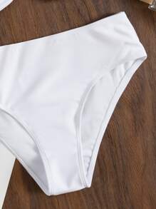SHEIN Swim Chất rắn Bộ Bikini Vòng thép Áo ngực đẩy & Hipster Đáy 2 mảnh Bộ đồ tắm - trắng - Xem 4