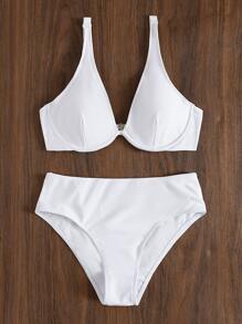 SHEIN Swim Chất rắn Bộ Bikini Vòng thép Áo ngực đẩy & Hipster Đáy 2 mảnh Bộ đồ tắm - trắng - Xem 5
