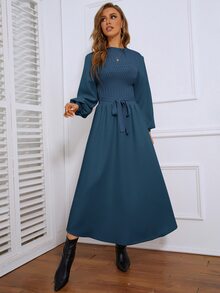 Mulvari 燈籠袖前打結毛衣裙 - 霧霾藍 - 查看 4