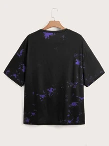 Plus Tie Dye Moon & Butterfly Print Drop Shoulder Tee - Black - View 2