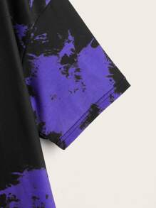 Plus Tie Dye Moon & Butterfly Print Drop Shoulder Tee - Black - View 4