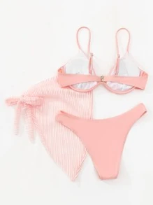 3packs Plain Push Up Bikini & Beach Skirt - Pink - View 2