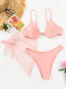 3packs Plain Push Up Bikini & Beach Skirt - Pink - View 3