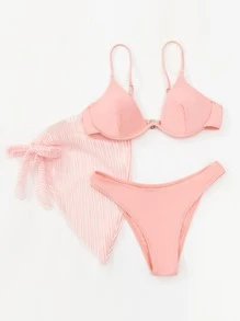 3packs Plain Push Up Bikini & Beach Skirt - Pink - View 4