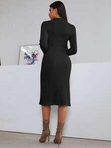 SHEIN Ladies áo len váy màu trơn Thanh lịch - màu đen - Xem 2