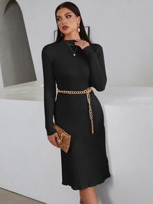 SHEIN Ladies áo len váy màu trơn Thanh lịch - màu đen - Xem 6