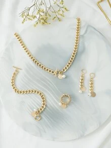 Bộ trang sức trang sức ngọc trai nhân tạo 5 món - Vàng - Xem 1