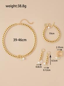 Bộ trang sức trang sức ngọc trai nhân tạo 5 món - Vàng - Xem 3