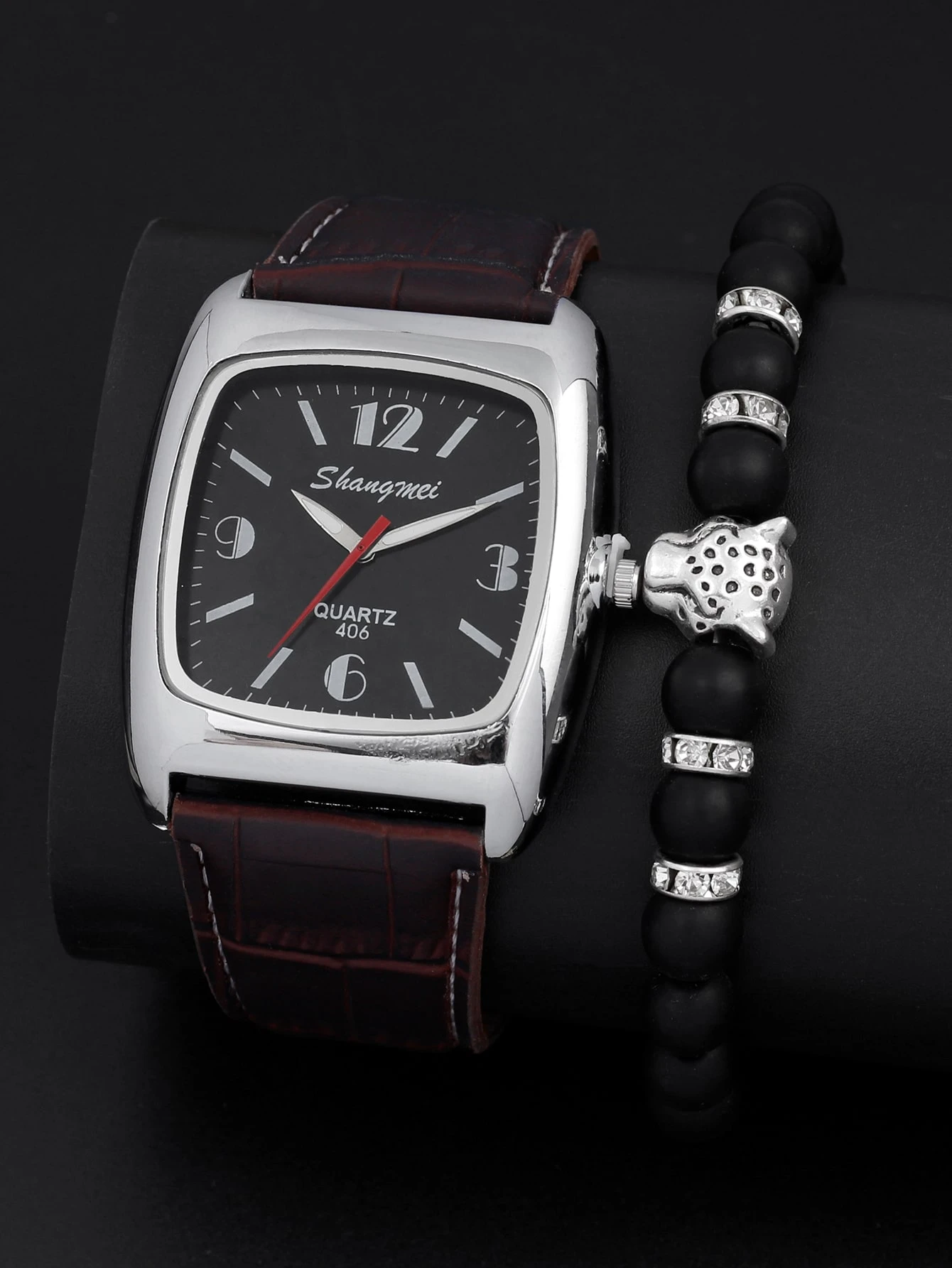 1 vierkant analoog quartz herenhorloge en 1 armband | SHEIN Nederland