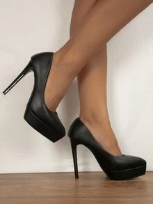 Zapatos de tacón minimalista con tacón - Negro - Ver 3