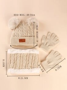 幼童冬天絨球裝飾豆豆帽和圍脖和手套