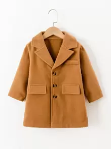Toddler Boys Lapel Neck Button Front Overcoat - Ginger - View 1