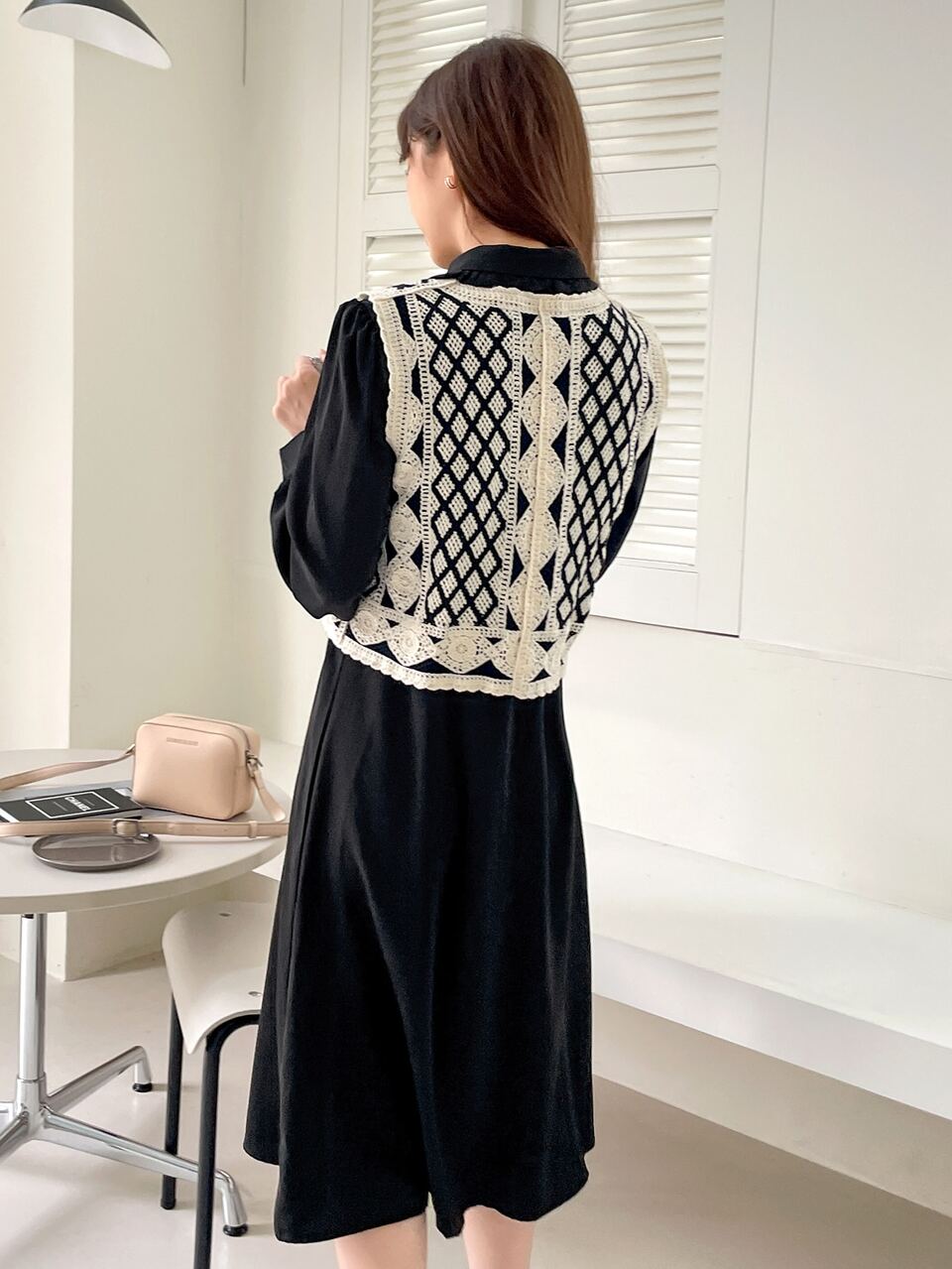 Geo Print Vest Jacket & Shirt Dress