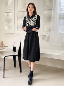 DAZY Geo Print Vest Jacket & Shirt Dress