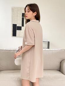 DAZY 素色Polo領T恤洋裝 - 杏色 - 查看 2