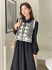 DAZY Geo Print Vest Jacket & Shirt Dress