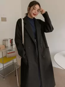 DAZY Áo khoác ngoài nữ Nút đôi Túi màu trơn Giải trí - màu đen - Xem 1