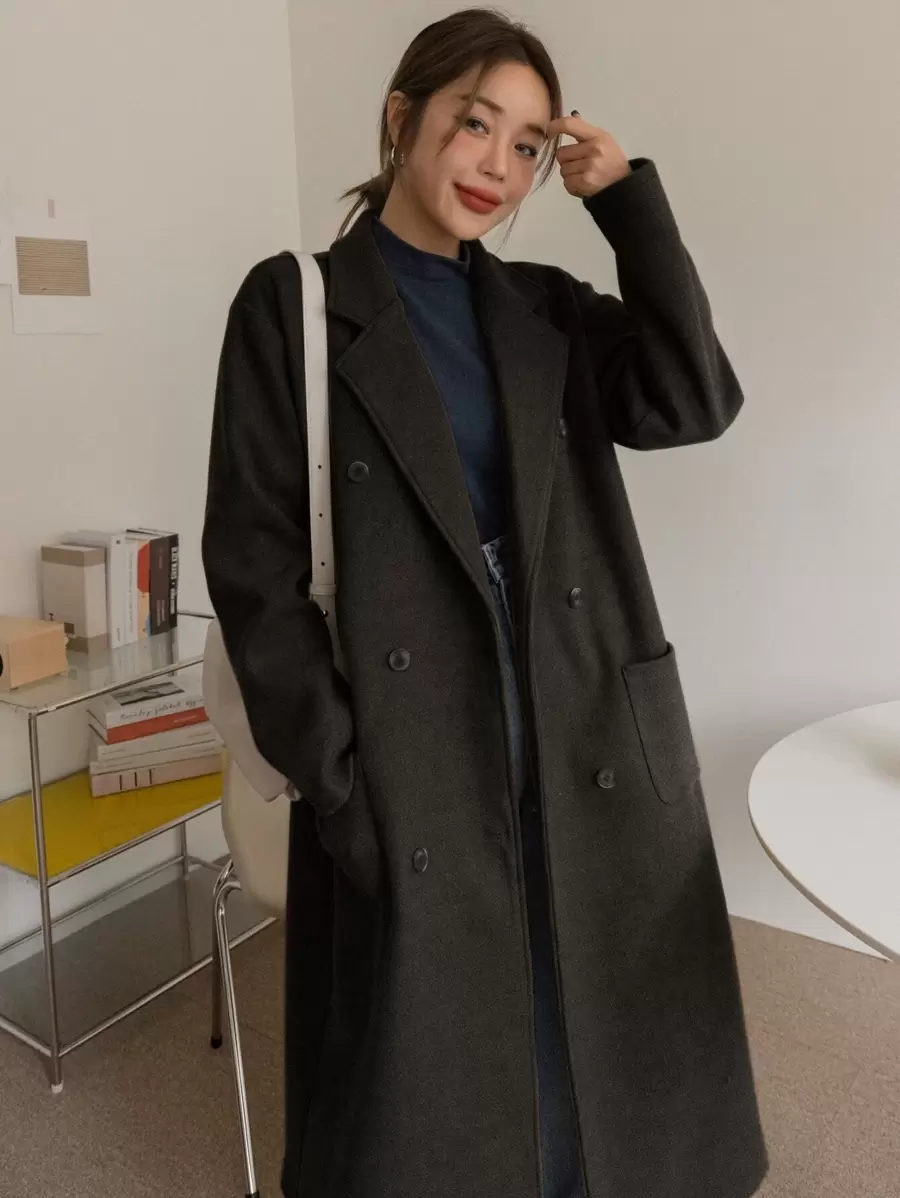 DAZY Áo khoác ngoài nữ Nút đôi Túi màu trơn Giải trí - màu đen - Xem 1