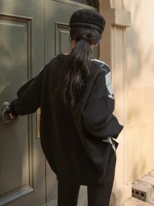 DAZY Áo len nữ Hình học Giải trí - Đen và trắng - Xem 2